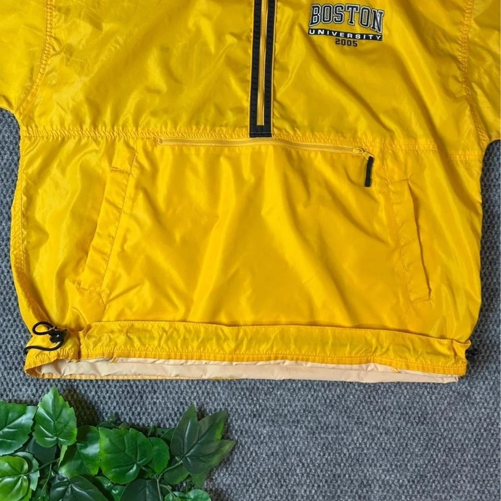 Vintage Boston University 2005 Pullover Windbreaker Jacket Yellow Anorak Y2K